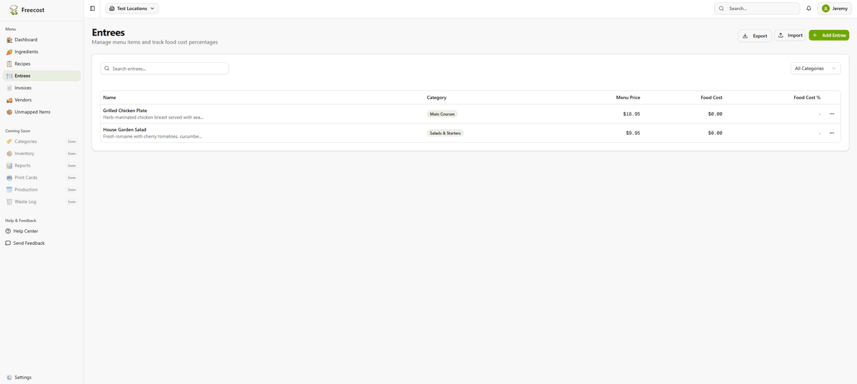 Automatic Recipe Costing